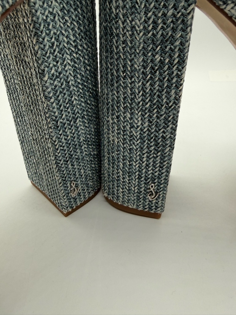 Sam Edelman Kori Blue Denim Platform Chunky Block Heel Ankle Strap Sandals SZ 9 - Picture 9 of 17